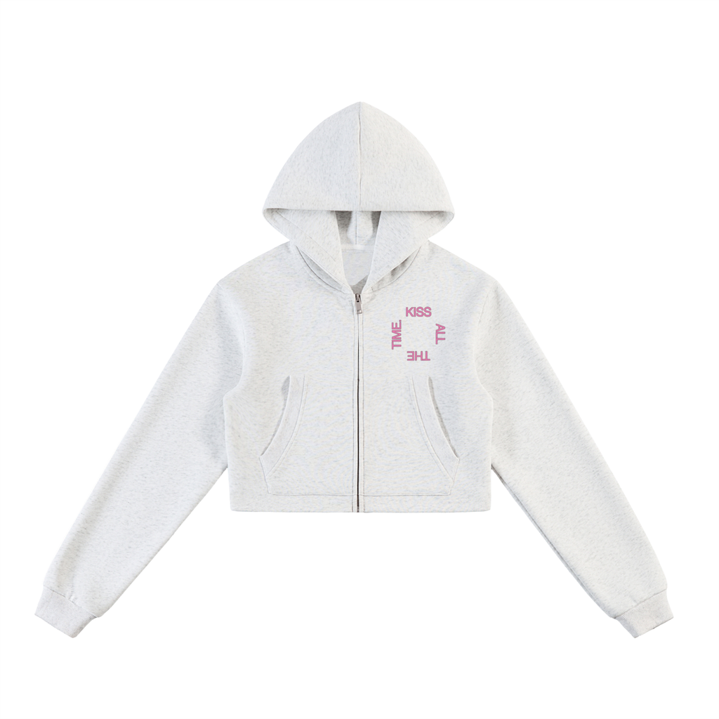 Kiss all the time, Disco occasionally | Cropped Zip-Up Hoodie